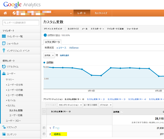 Googleアナリティクス カスタム変数(キー1)